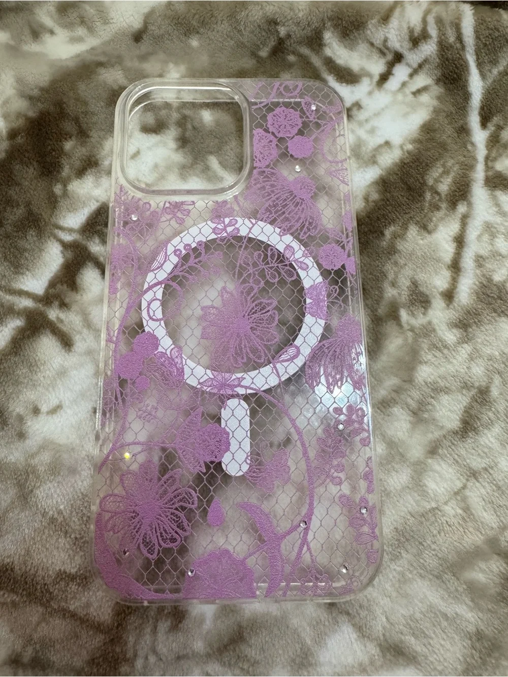 Apple Clear iPhone Case with Lavender Lace and MagSafe Ring